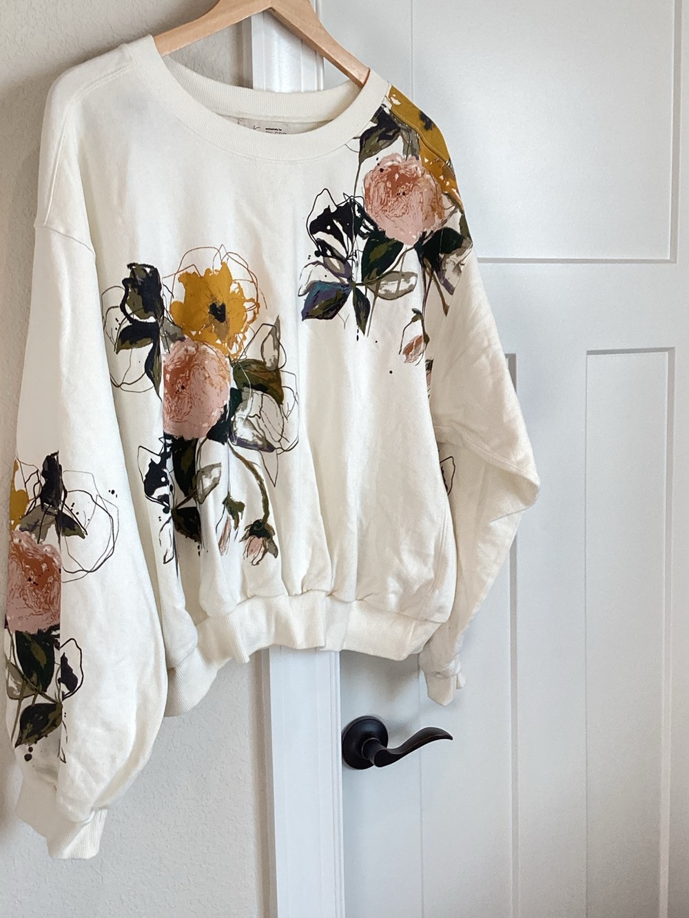 Anthropologie Long Sleeve Sweatshirt Niki Bubble New Large Ivory Floral - Picture 5 of 13